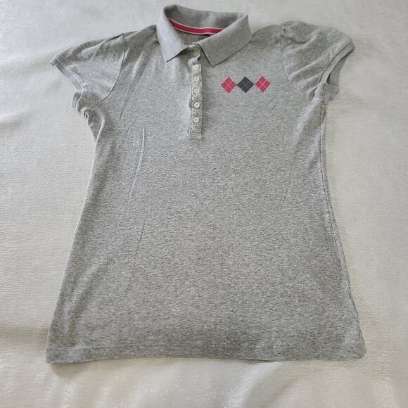 Old Navy Y2K longline ladies polo argyle pattern pink size Large Preppy academia - Picture 3 of 6